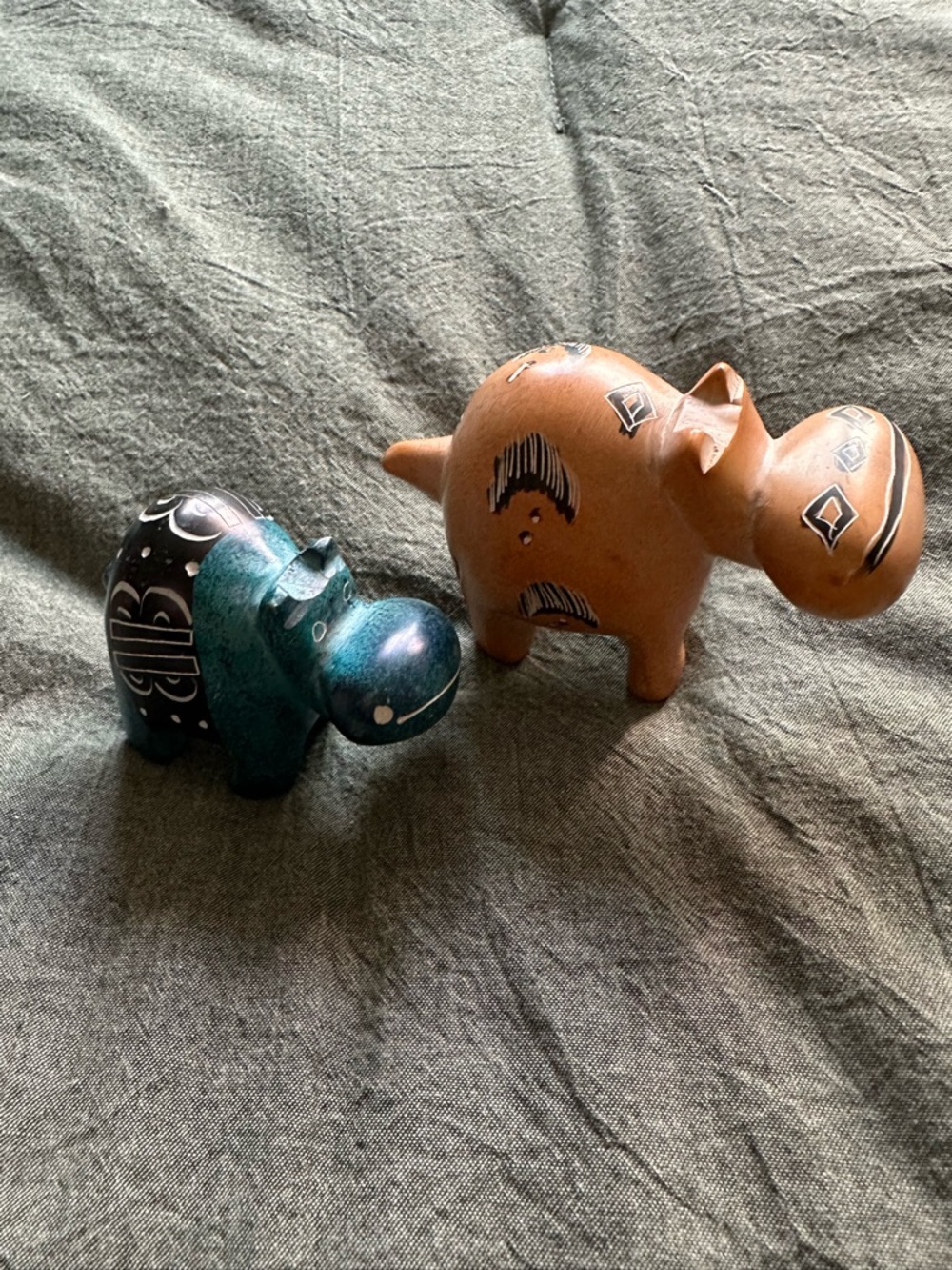 Hand Carved Soapstone Hippo Figurine set